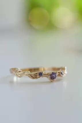 Branch wedding ring with alexandrites / matching band for Japanese Maple