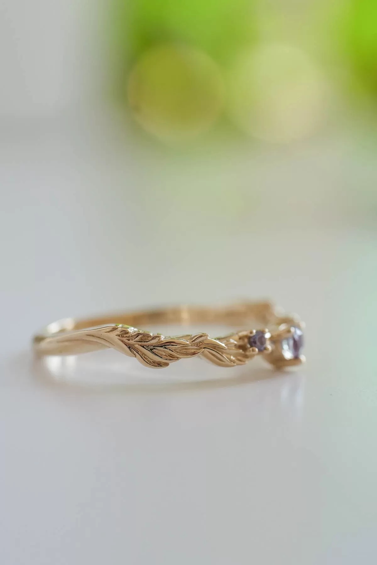 Branch wedding ring with alexandrites / matching band for Japanese Maple