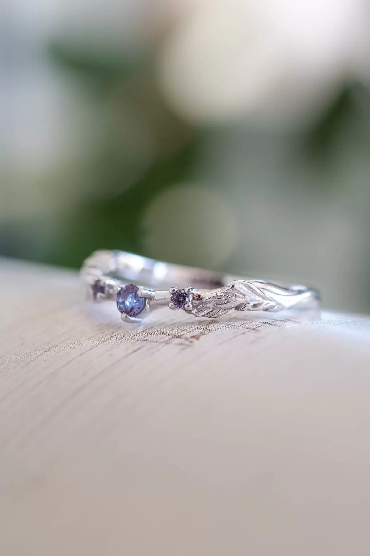 Branch wedding ring with alexandrites / matching band for Japanese Maple