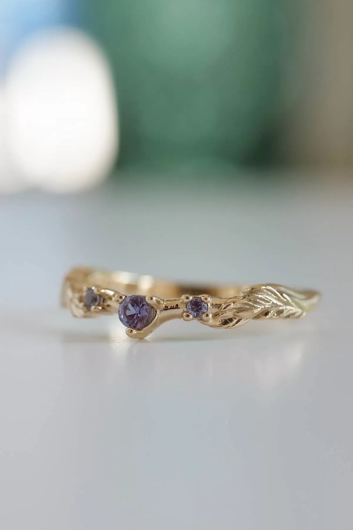 Branch wedding ring with alexandrites / matching band for Japanese Maple