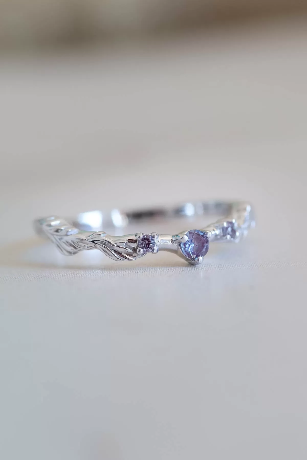 Branch wedding ring with alexandrites / matching band for Japanese Maple