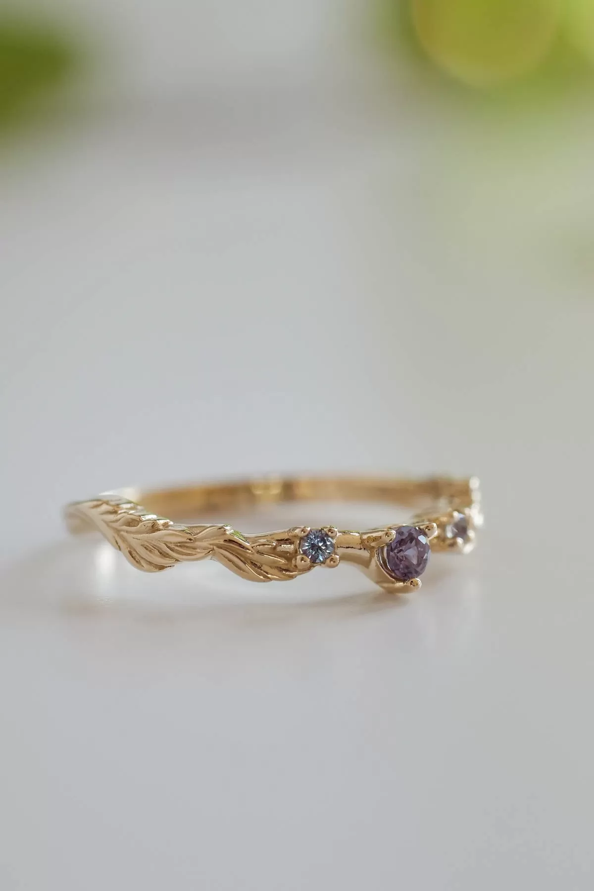 Branch wedding ring with alexandrites / matching band for Japanese Maple