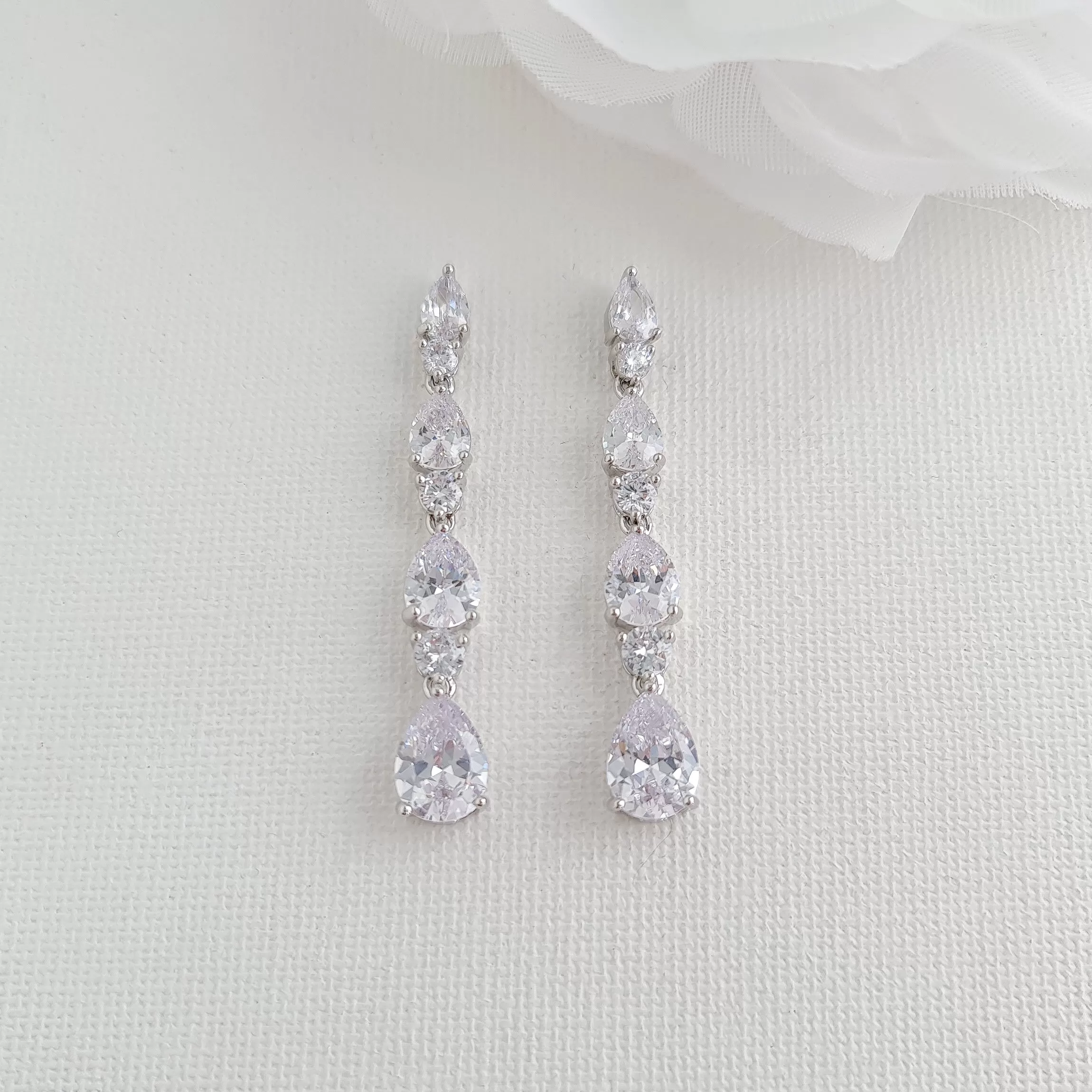 Bridal Drop Earrings in Rose Gold with Small CZ Teardrops-Hazel