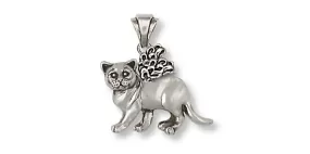 British Shorthair Angel Pendant Jewelry Sterling Silver Handmade Cat Pendant BRS1-AP