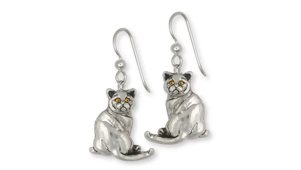 British Shorthair Earrings Jewelry Sterling Silver Handmade Cat Earrings BRS4-SE