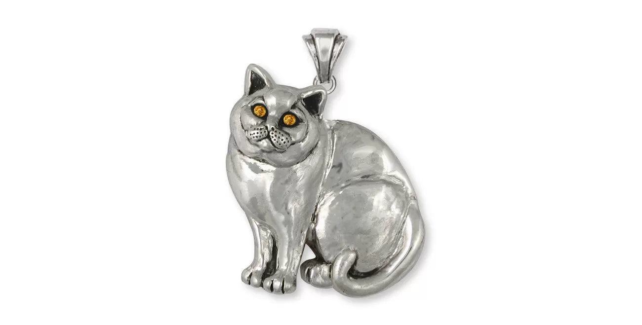 British Shorthair Pendant Jewelry Sterling Silver Handmade Cat Pendant BRS10-SP