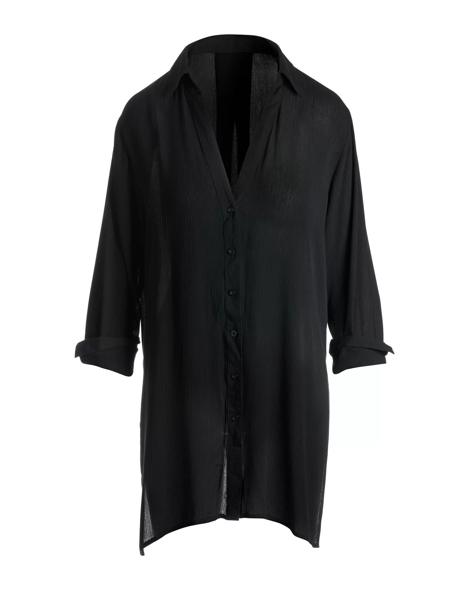 Button Up Versatile Shirt Cover Up Black