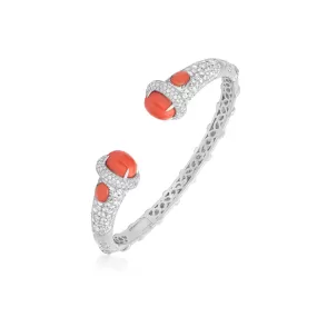 Cabochon Coral & Diamond Cuff Bangle