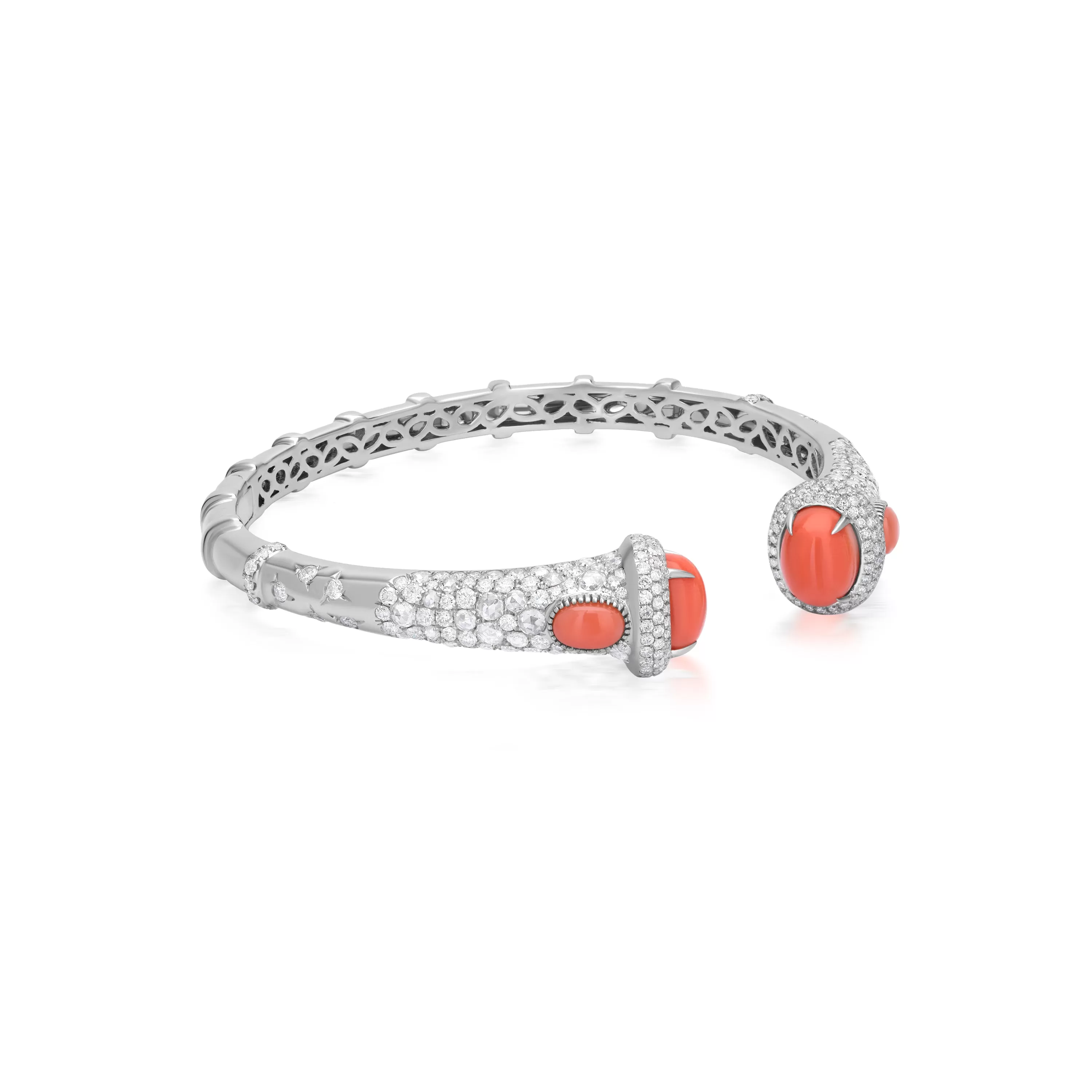 Cabochon Coral & Diamond Cuff Bangle