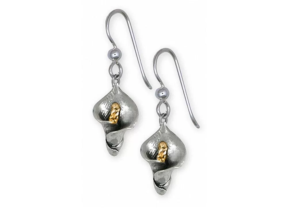 Calla Lily Jewelry Silver And Gold Calla Lily Earrings Handmade Flower Jewelry CAL1-TNE