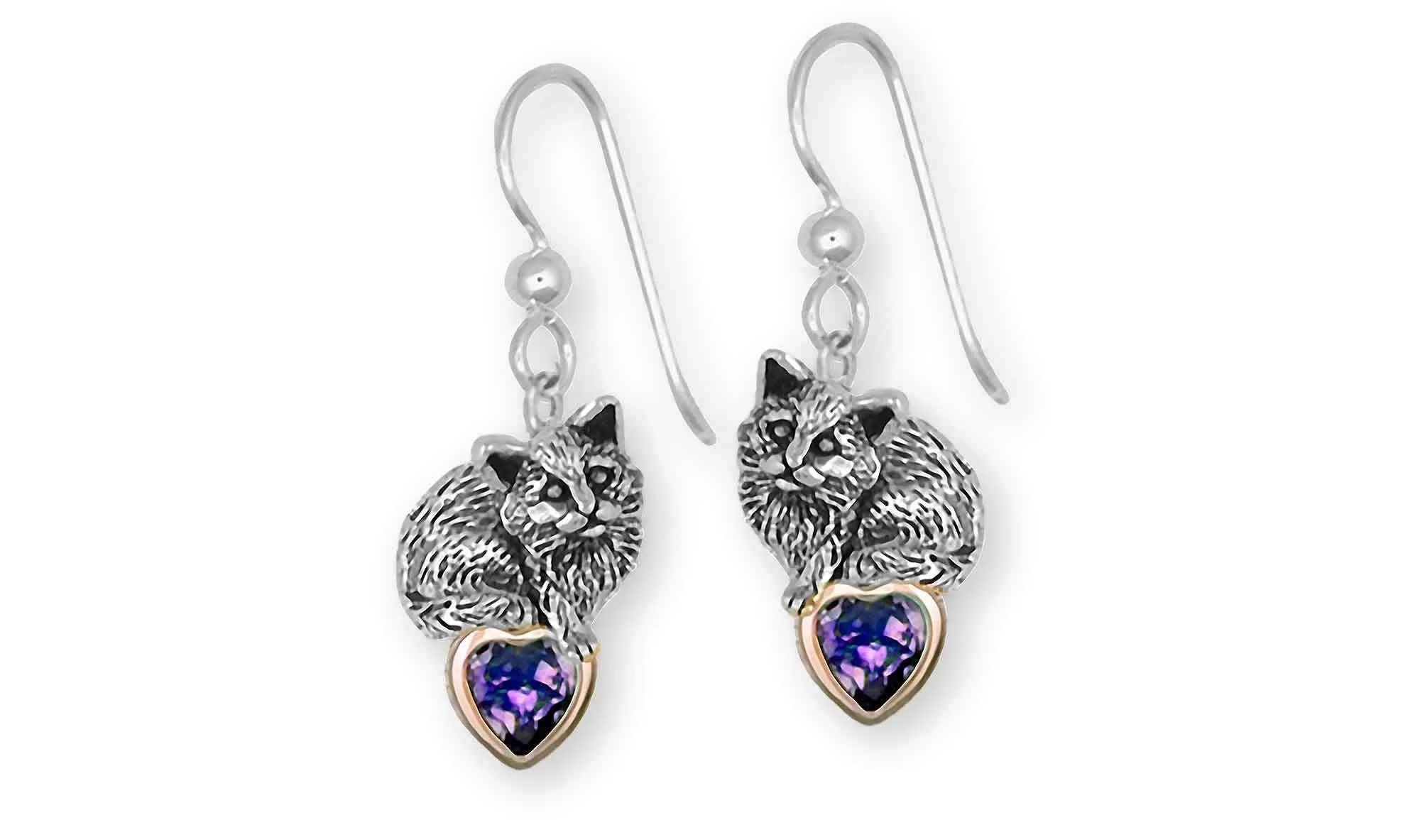 Cat Jewelry Silver And 14k Gold Handmade Cat Earrings  MN4-SFW