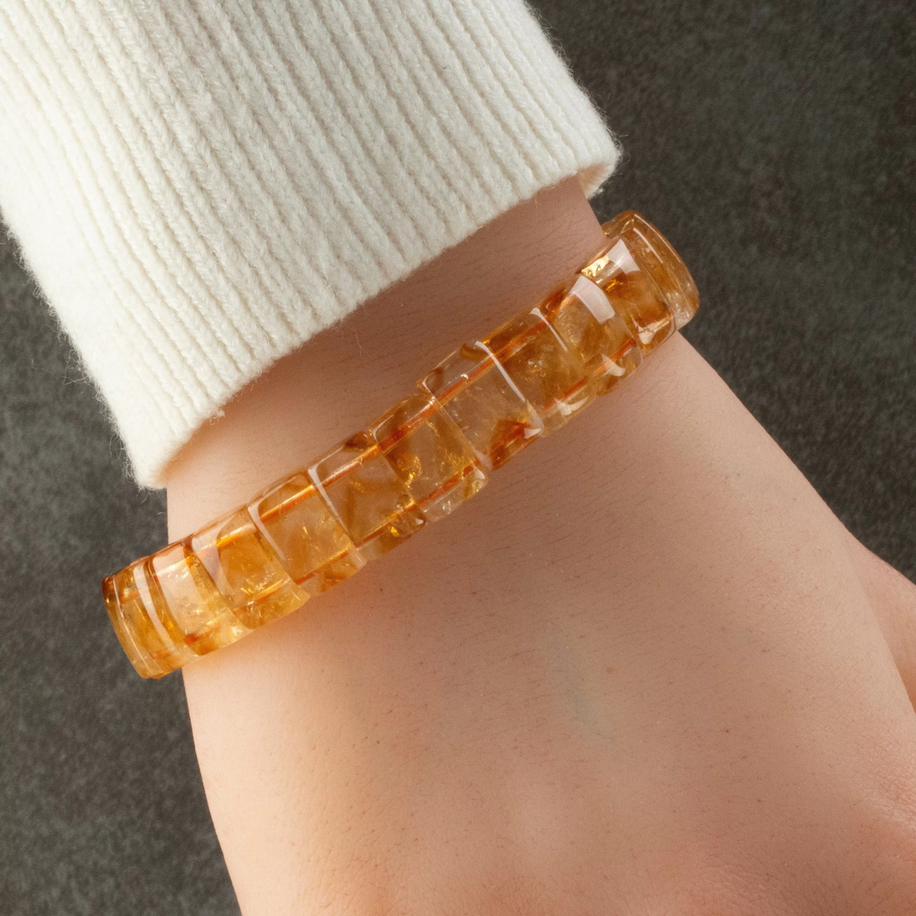 Citrine Rectangular Gemstone Elastic Bracelet