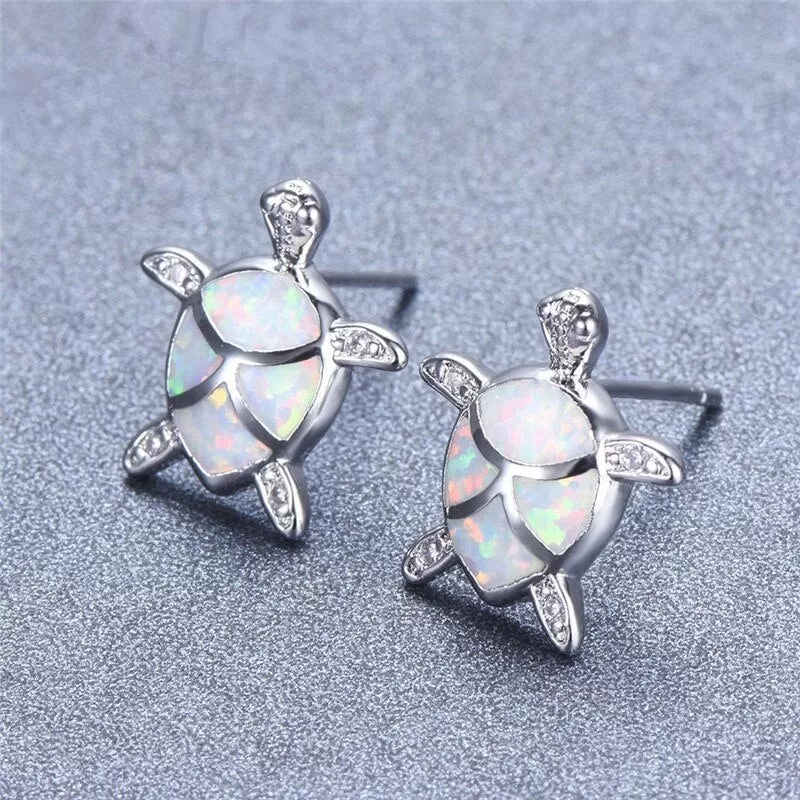 Classic Turtle Fire Opal Necklace & Stud Earrings Trendy Fashion Jewelry Set