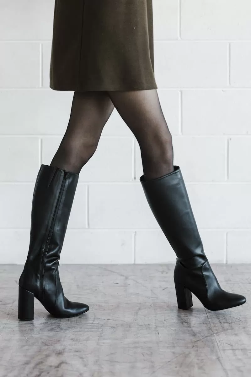 'Claudia' vegan-leather knee-high, high-heeled boot by Zette Shoes - taupe