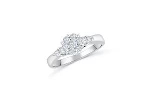 Cluster Diamond Engagement Ring 0.66 CT TW 14K White Gold DENG067