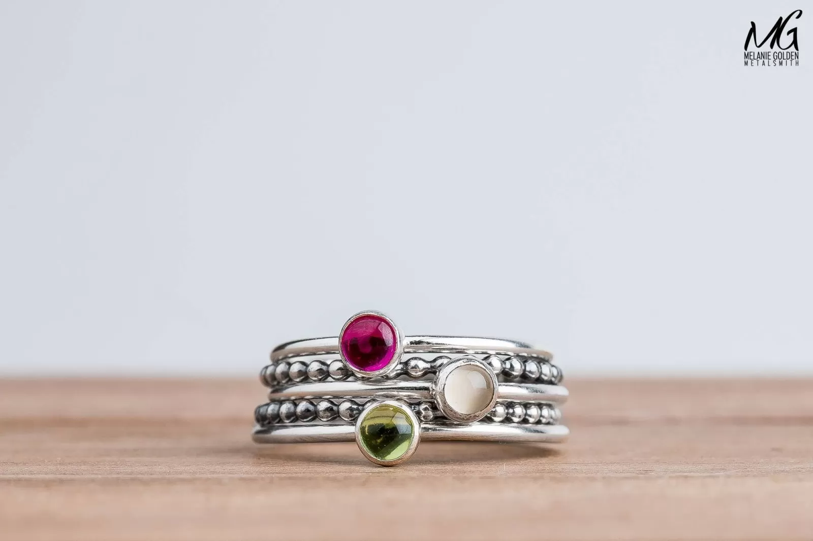 Colorful Stacking Gemstone Rings Set Of 5