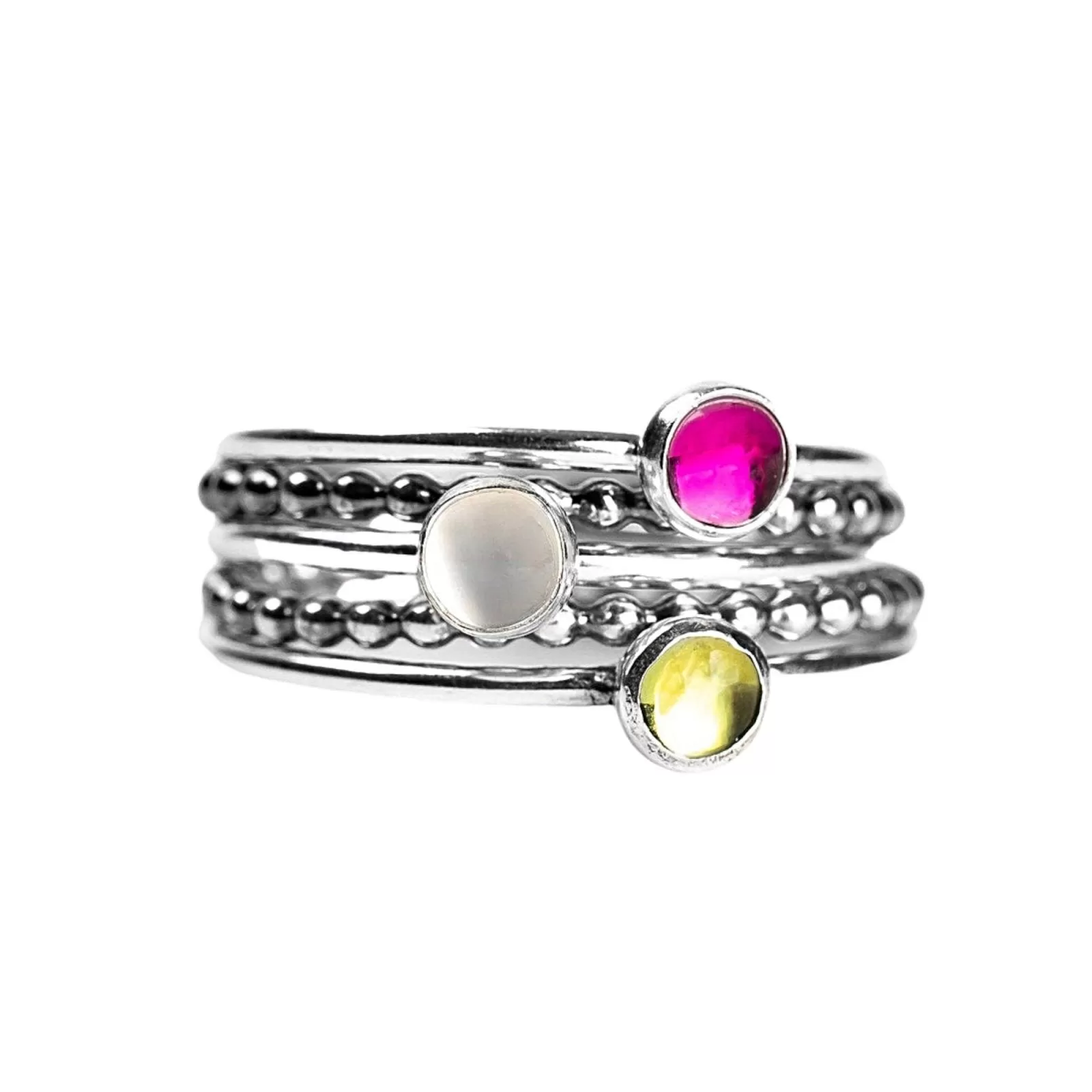 Colorful Stacking Gemstone Rings Set Of 5