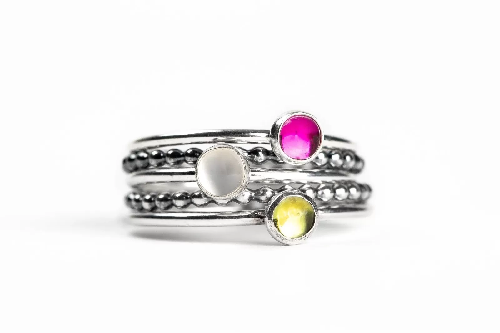 Colorful Stacking Gemstone Rings Set Of 5