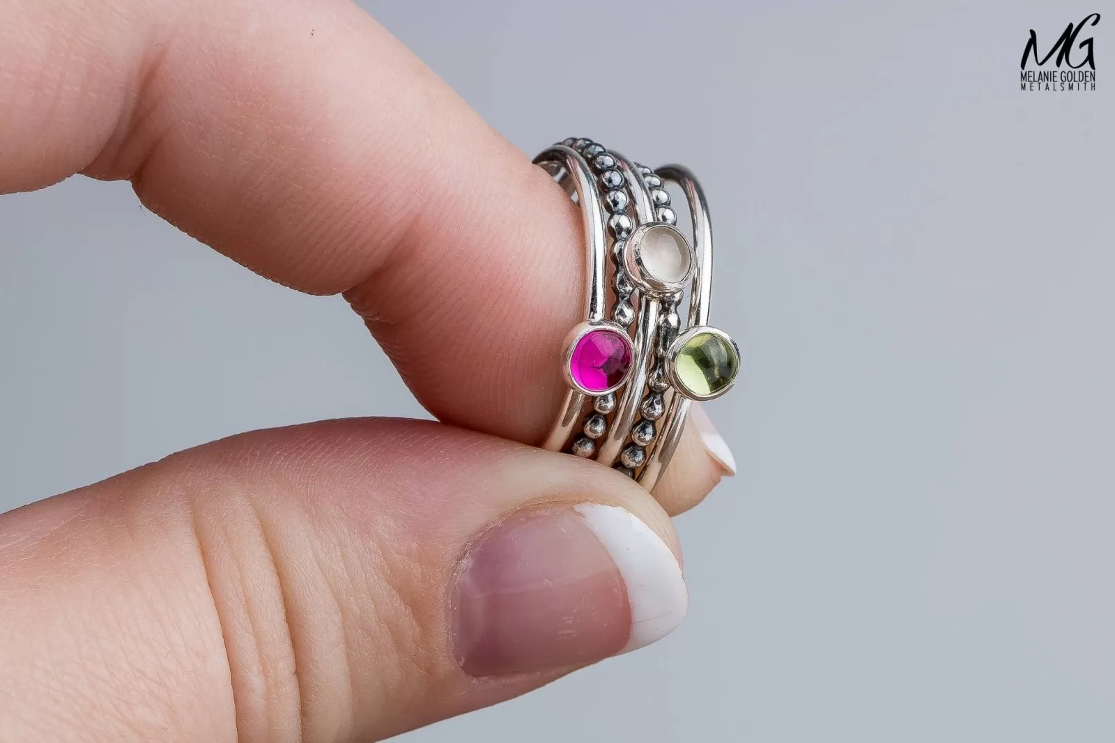 Colorful Stacking Gemstone Rings Set Of 5