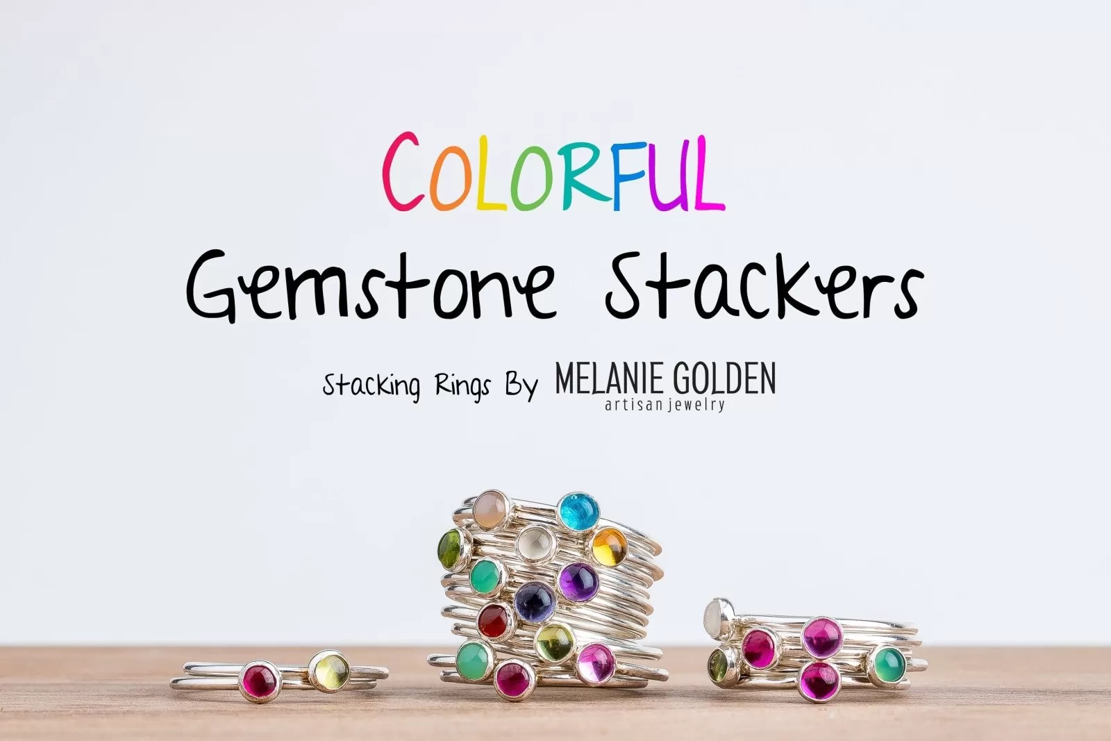 Colorful Stacking Gemstone Rings Set Of 5