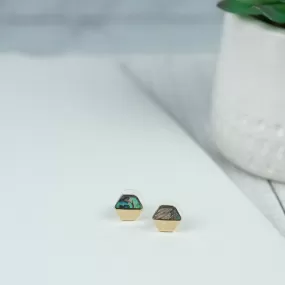 Corinne Abalone Hexagon Stud Earrings