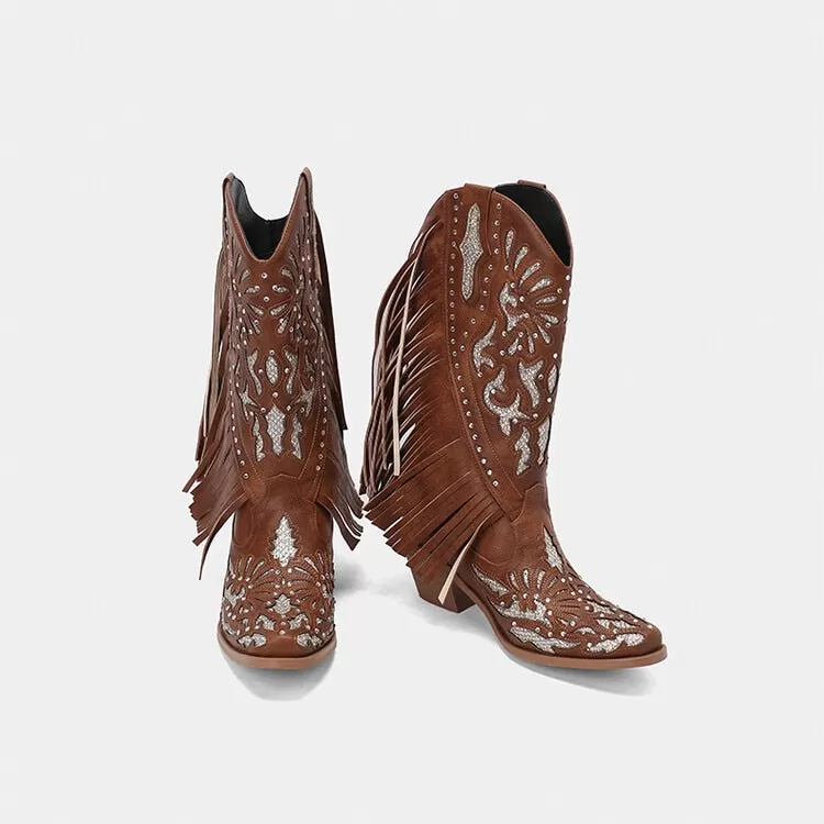 Cowgirls Cowboy Boots For Women Fringe Bling Western Boots Shoes