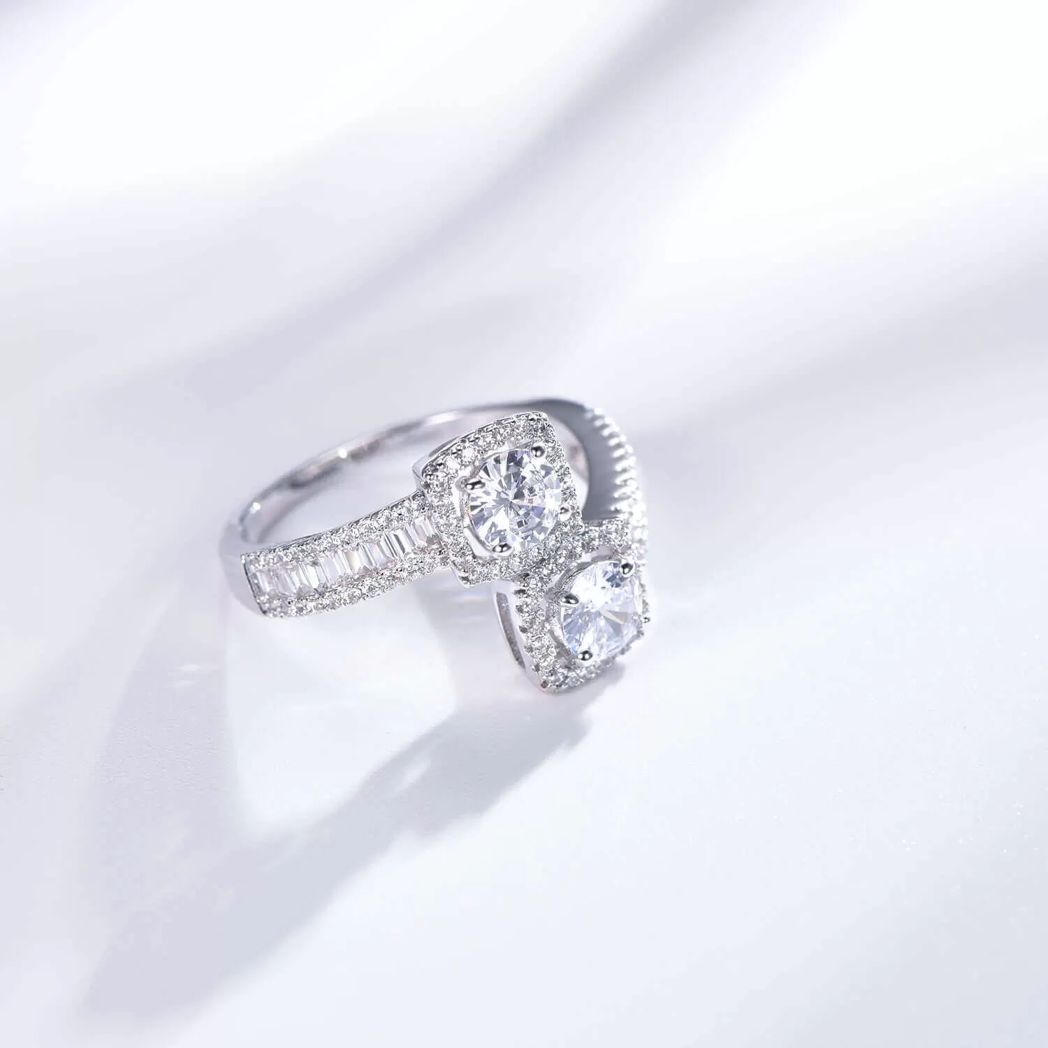 Cubic Zirconia Diamond Emerald Cut Engagement Ring Toi et Moi Ring