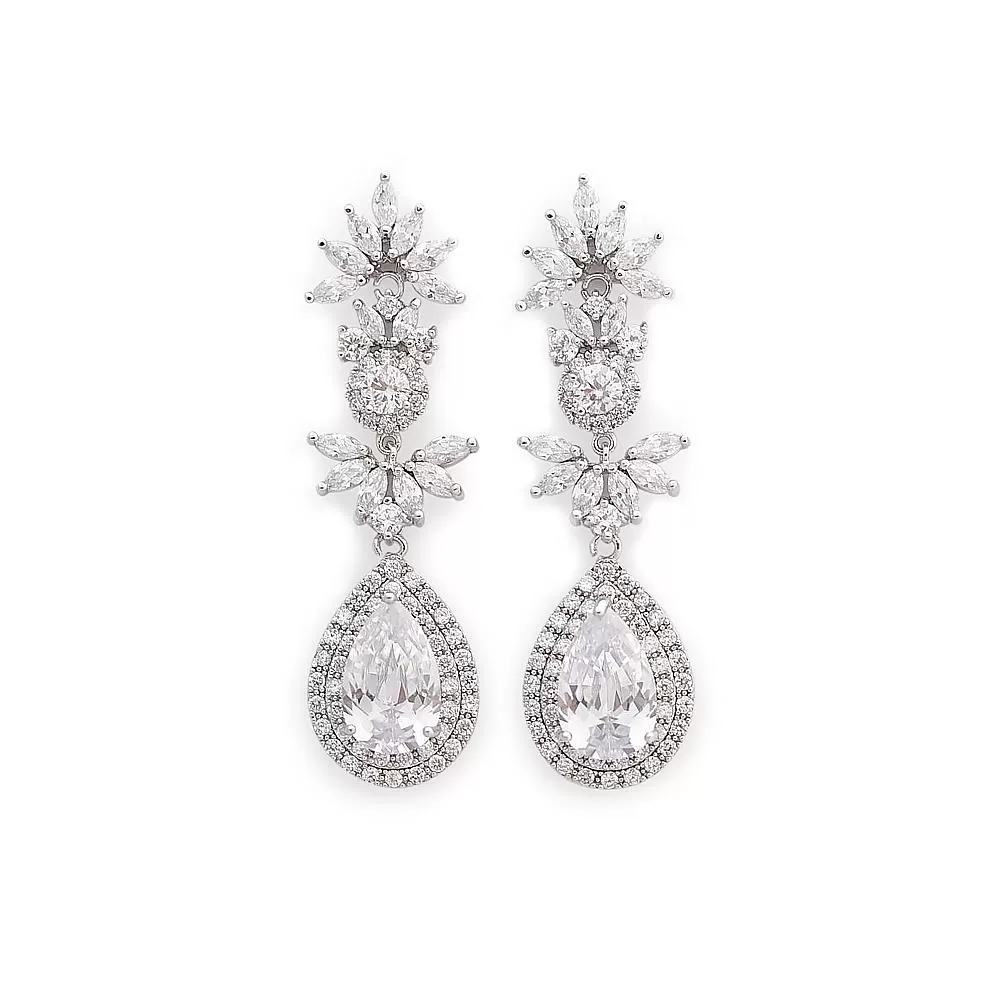 Cubic Zirconia Drop Bridal Earrings- Alya