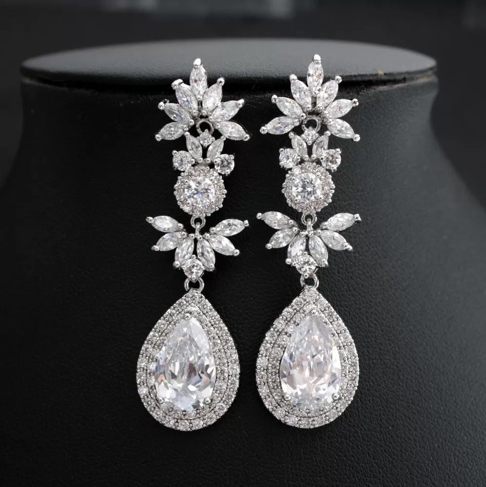 Cubic Zirconia Drop Bridal Earrings- Alya