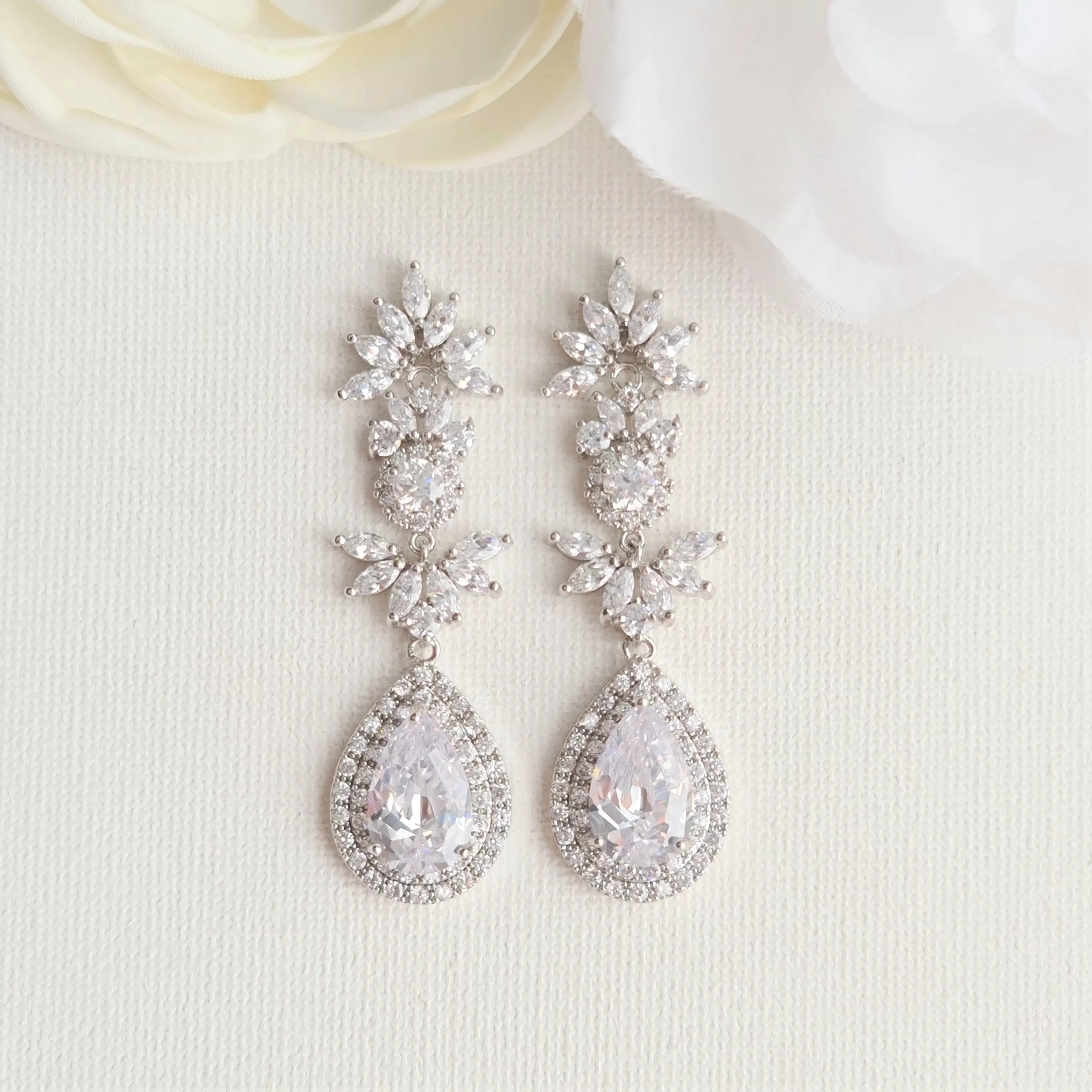 Cubic Zirconia Drop Bridal Earrings- Alya