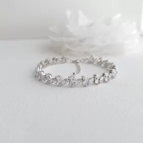 Cubic Zirconia Leaf Tennis Bridal Bracelet-Debra