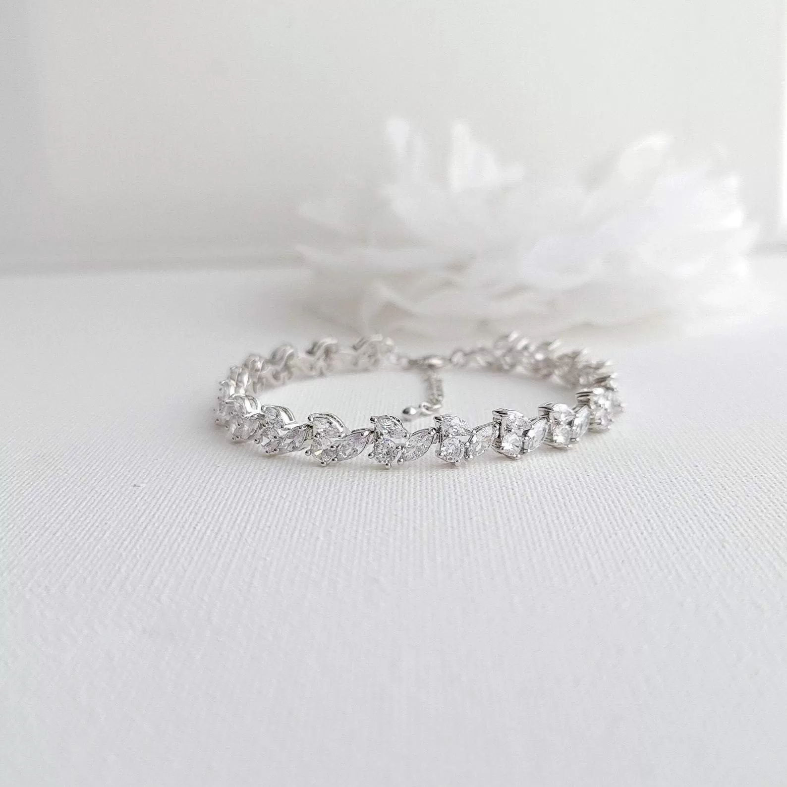 Cubic Zirconia Leaf Tennis Bridal Bracelet-Debra