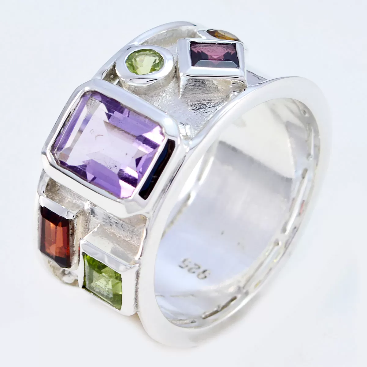 Cunning Gemstone Multi Stone Silver Ring Bridesmaids Jewelry Sets