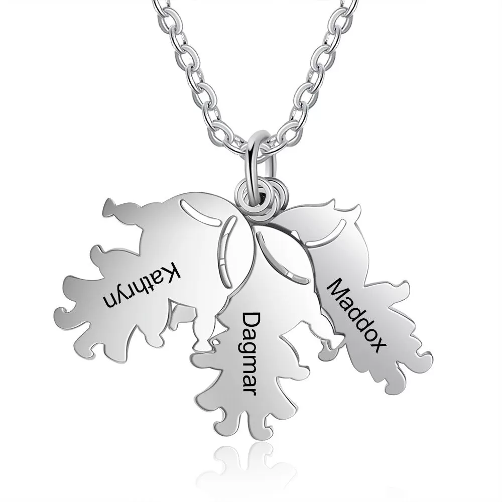 Custom Children 3 Names Stainless Steel Pendant