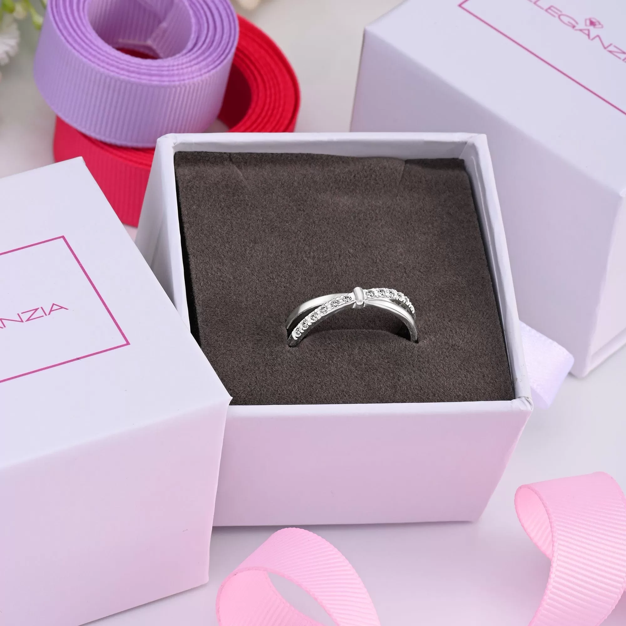 CZ Enchanted Bow Silver Promise Rings for Her