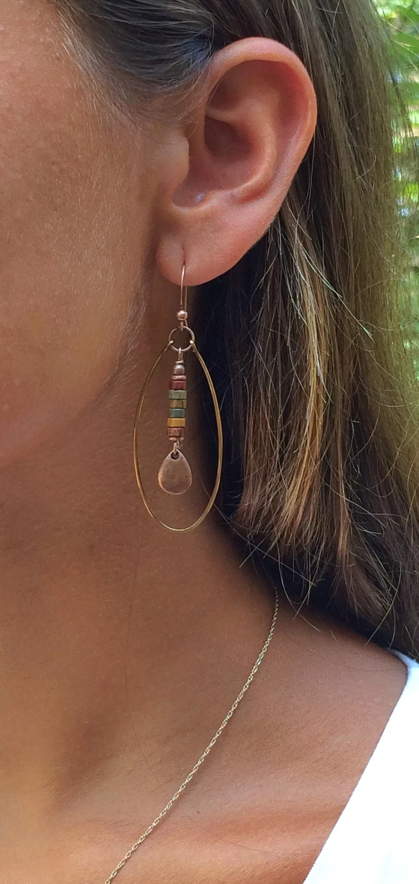 Dangle Boho Earrings, Copper Hoop Earrings, Red Creek Jasper Stone Jewelry, Jasper Earrings, Teardrop Dangle Earrings, Earthy Stone Jewelry