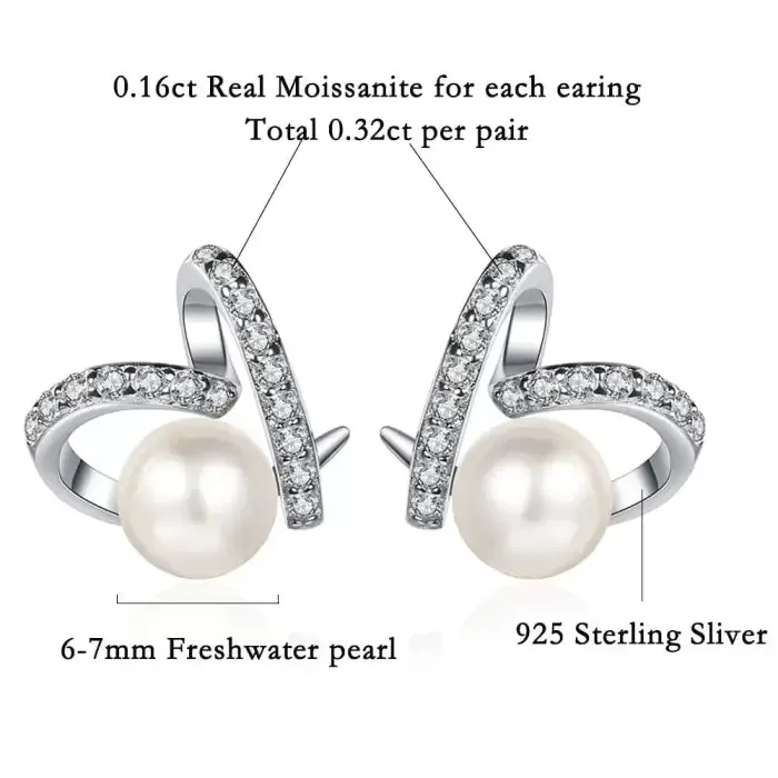 Dazzling Heart-Shaped Moissanite Pearl Earrings