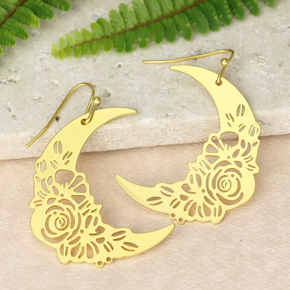 Earrings - Lunar Flowers Gold Crescent