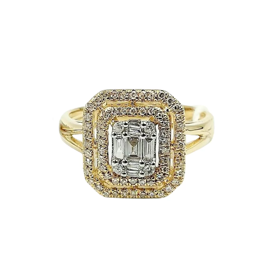 Emerald Cut Illusion Diamond Engagement Ring 14K Yellow Gold