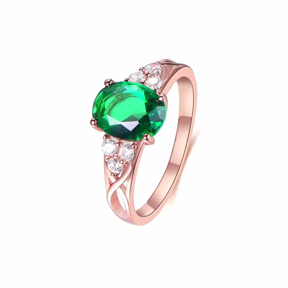 Emerald Green Oval Cut Engagement Ring