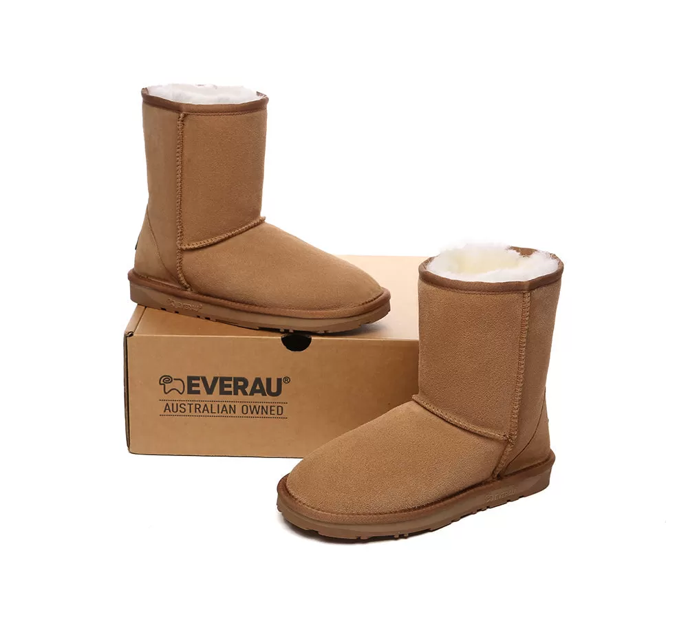 EVERAU UGG Sheepskin Wool Mid Calf Boots Short Classic Suede