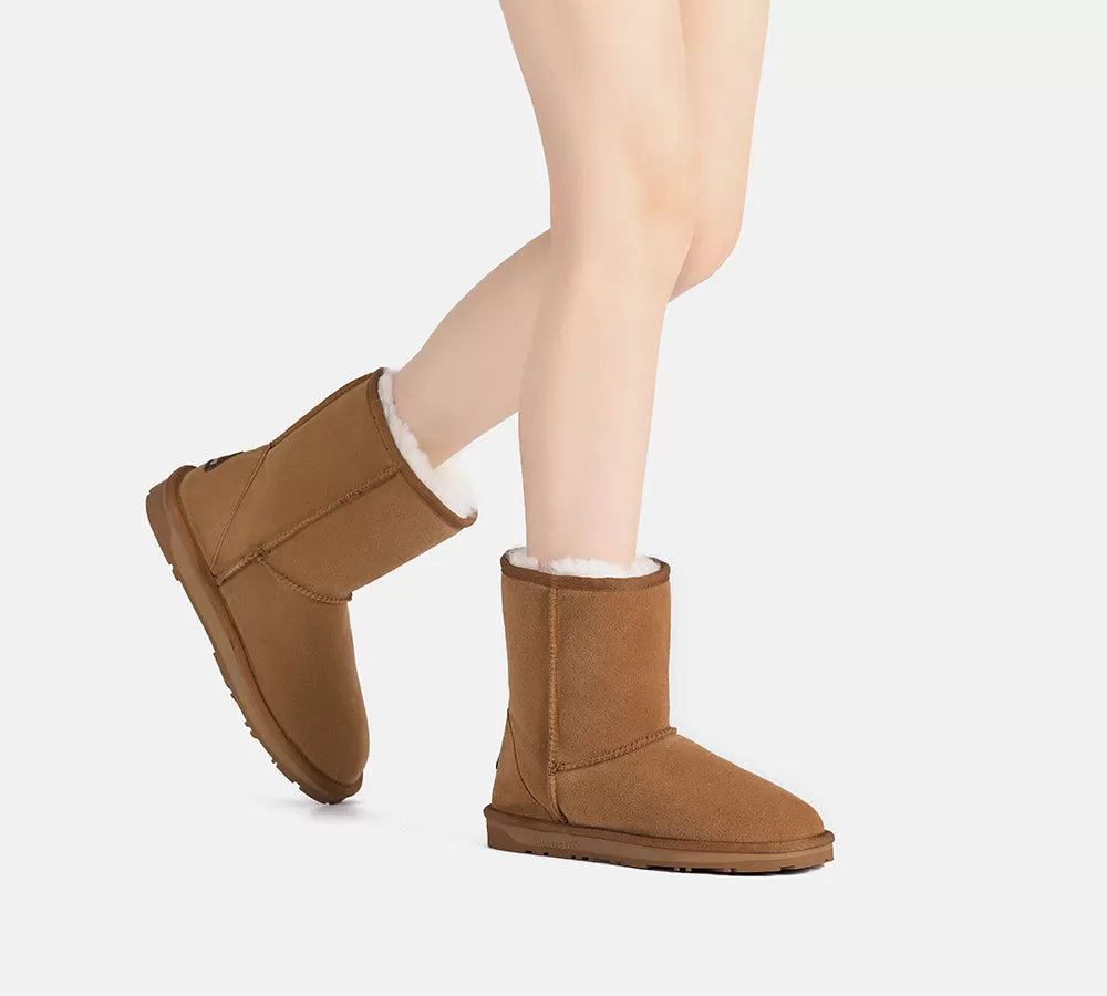 EVERAU UGG Sheepskin Wool Mid Calf Boots Short Classic Suede