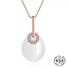 Fashion Water Drop Shaped Cat Eye Stone Necklace - 925 Sterling Silver