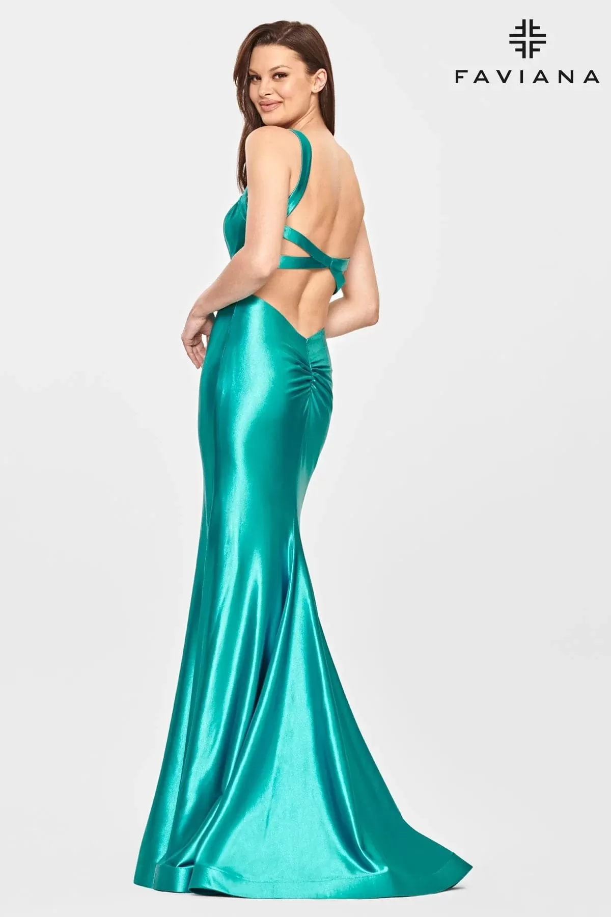 Faviana S10809 Satin Scoop Neck Gown