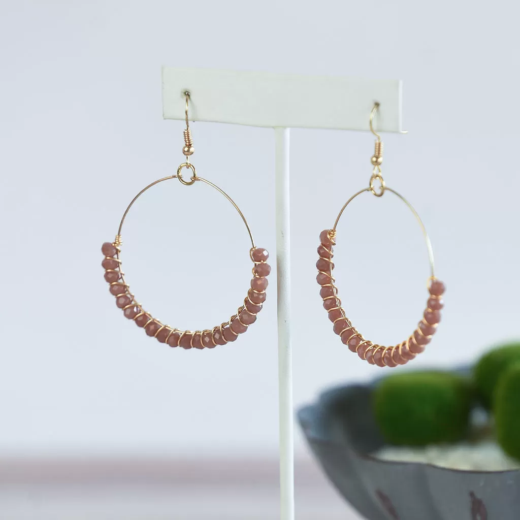 Fiona Gold Wire Wrapped Beaded Circle Dangle Earrings