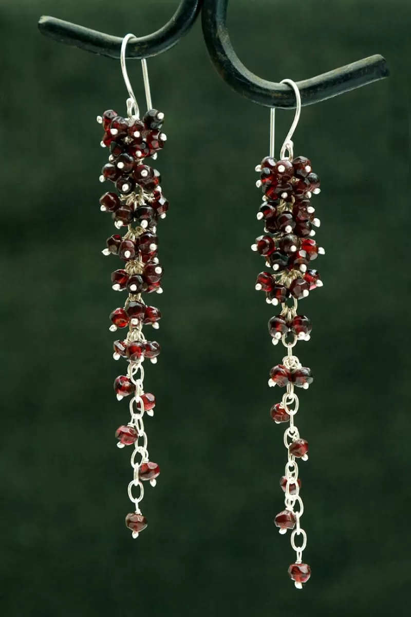 Garnet Earrings , Silver Earrings, Art Deco Jewelry, Gemstones Jewelry, Semi Precious Stones Jewelry, Indian Jewelry , Jewelry for Festive Season