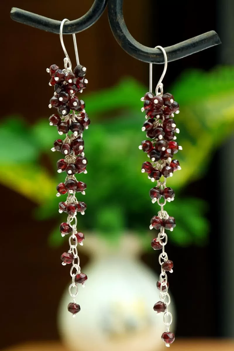 Garnet Earrings , Silver Earrings, Art Deco Jewelry, Gemstones Jewelry, Semi Precious Stones Jewelry, Indian Jewelry , Jewelry for Festive Season