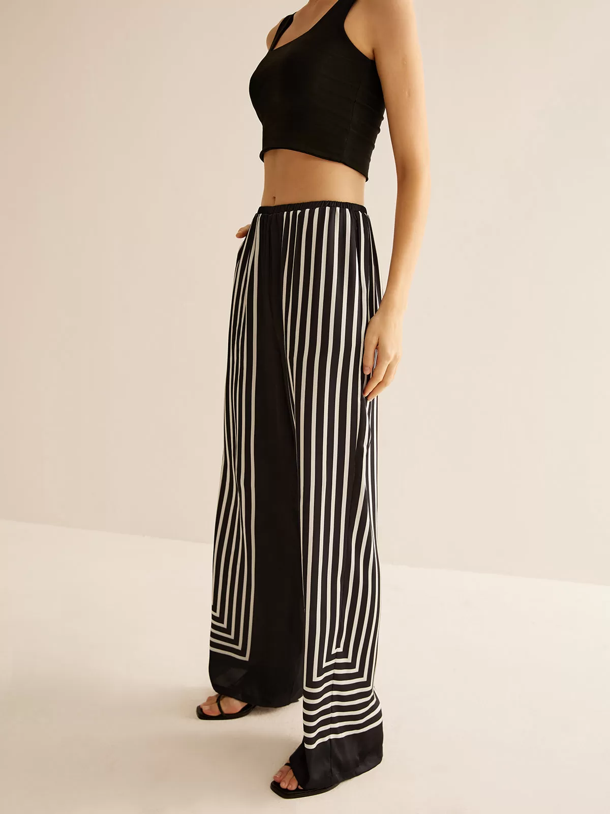 Geometric Pinstripe Satin Pants