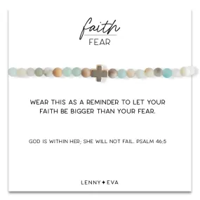 Gold Cross Faith Over Fear Bracelet in Amazonite