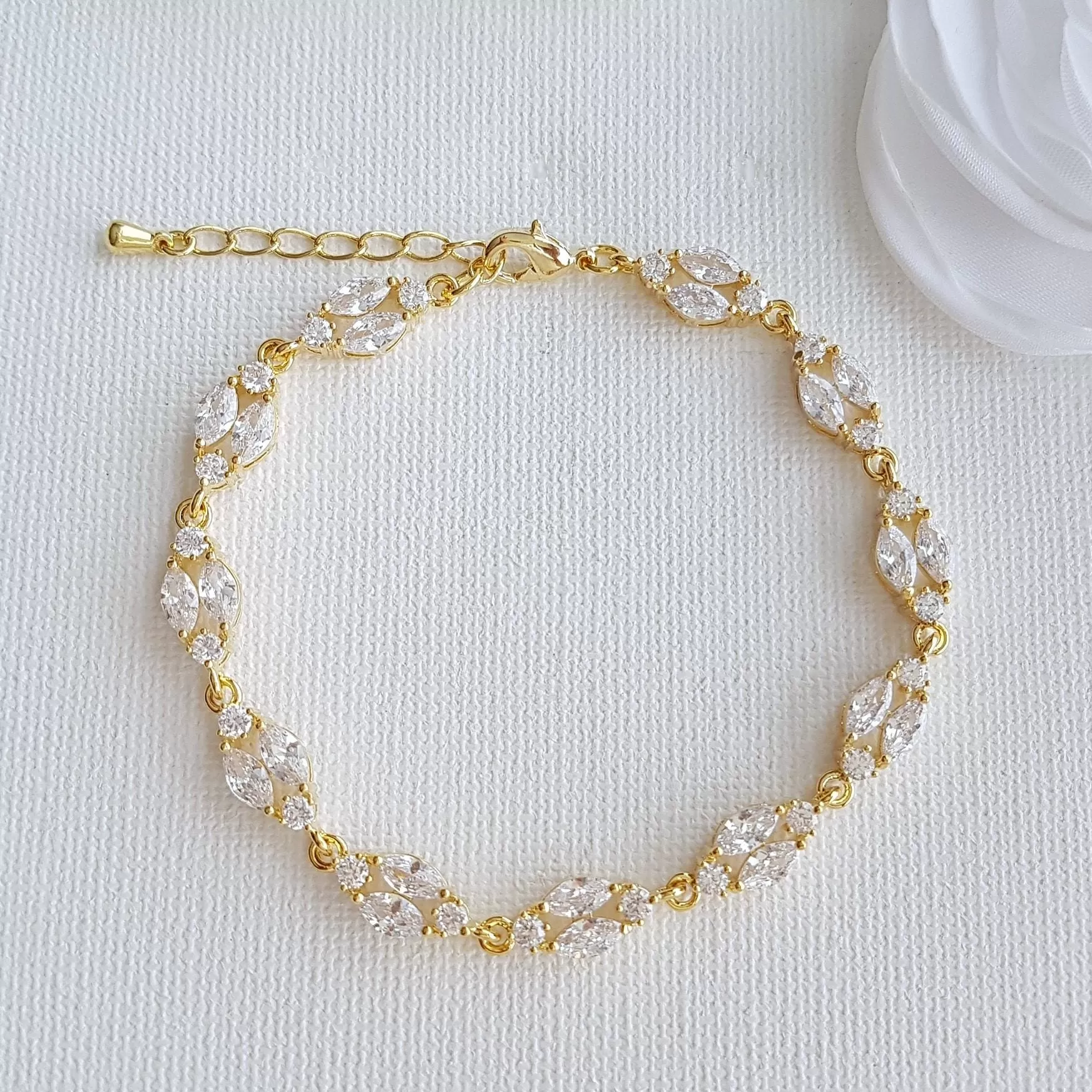 Gold Crystal Wedding Bracelet in Marquis Tennis Bracelet Style-Hayley